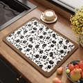 Tapis d'évier français absorbant avec motif floral blanc et bordure marron - 40x50cm (Cuir Absorbant) / Style Médiéval Français - Modèle G