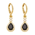 Elegant gold-plated drop earrings with black pear-cut stone and white zircon halo - Black