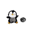 Cute black penguin brooch with sparkling rhinestones and a secure safety pin fastener - Sitting Penguin With Rhinestones (CZ0879-5)