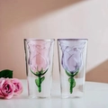 Detail of double-walled wine glasses with pink and purple rose flowers inside - Green Leaf Purple Double Layer Cup