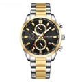 CURREN men's chronograph watch with two-tone gold and silver steel band and black dial - Two-tone Gold Black