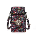 Vertical black floral canvas crossbody phone bag with dual zippers and star emblem - Flower Sea