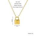 Detail of 18K gold-plated stainless steel padlock pendant necklace with letter A engraving - Letter A