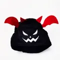 Plush black pet bat hat for cats and dogs with red horns and devil face embroidery - Small / Black and White with Wings