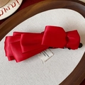 Barrette à cheveux élégante en satin rouge multicouche avec finition soyeuse et base noire - 61# Barrette Noeud en Satin-Rouge