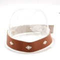 Close-up of brown leather hat band featuring white starburst embroidery detail - 10 Brown Star Embroidery