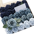 Foam artificial roses in a gradient of dark blue and light blue with green leaves - Gradient Blue