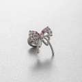 Titanium steel bow earring with pink and white zircon tassels and double head screw - Pink Butterfly (Single Piece)
