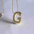 Golden 3D balloon-style initial G pendant necklace with a high-polished metallic finish - Letter G