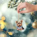 Cute Yorkshire Terrier acrylic ornament with crown and blue collar for Christmas tree - 11-Crowned Yorkie
