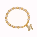 Beaded bracelet with white pearls, gold beads and a sparkling rhinestone letter N charm - Letter N