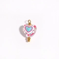 Detailed view of handmade pink heart lampwork glass bead with gold connector for DIY jewelry - Transparent Pink & Blue Layered Heart (Style 11)