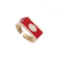 Adjustable gold evil eye ring with red enamel and pavé micro-inlays for women - Adjustable Open / Rectangular Red