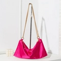 Chic rose red satin tote bag with gold chain strap in a minimalist setting - Rose Red
