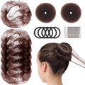 Hair styling set detail with brown hair nets, sponge bun makers and hair clip accessories - 37-Piece Coffee Set / Brown