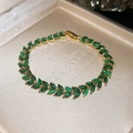Vintage gold plated bracelet with marquise-cut emerald green leaves pattern - 84# Gold Emerald Marquise Leaf Style