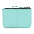 Minimalist mint green crazy horse leather coin purse with top zipper and double stitching - Premium Oil Leather Light Green