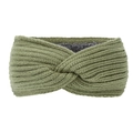 Olive green knit headband with warm grey fleece lining and stylish twist detail - Light Army Green