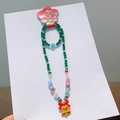 Kids Christmas jewelry set with green beads, reindeer charm and festive yellow bell pendant - 6# Yellow Bell