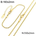 Ensemble collier et bracelet dorés en acier inoxydable de 2mm avec maille torsadée fine - Largeur 2mm (Collier 50cm+Bracelet 16cm) / Doré