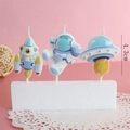 Space-themed cake candles set with rocket astronaut and UFO shapes 4.3cm height - Astronaut Series
