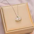 Elegant silver shell pendant necklace with zircon inlay and pearl in a jewelry gift box - 6038 Shell Pearl / Silver