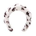 Leopard print plush sponge headband for skincare with soft white faux fur texture - Beige Leopard Print Headband
