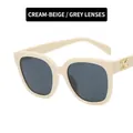 Retro square beige frame sunglasses with dark gray lenses and gold side accents - Beige/Grey Lens