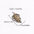 Macro detail of leaf pendant showing dimensions 29x17mm and weight 2.7g in silver and gold - Two-Tone Leaf Shape (Style 22)