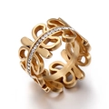 Goldener Ring mit hohlen Blättern und funkelnden Kristallen aus Titanstahl Damen - US 6 / Gold