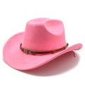Cappello da cowboy rosa in feltro con fascia intrecciata marrone e dettaglio teschio bronzo - M (56-59cm) / Fucsia
