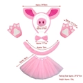 Set costume maiale rosa in peluche con cerchietto, naso, papillon, guanti, coda e tutù - Set da 4 pezzi maiale rosa + Guanti + Gonna Tutù Rosa