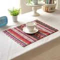 French country style cotton linen table napkin with red and blue geometric patterns - Red and White Porcelain