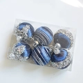 Set of 6 deep blue silk texture Christmas ball ornaments with silver sequins and glitter - Blue 6-Piece Set - 6cm