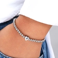 Close-up of a silver beaded heart bracelet with letter J charm on woman's wrist - Letter J-Heart Pendant (6197203HB) / Silver