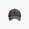 Dark grey washed denim baseball cap with pink embroidery and floral details - Adjustable / Black