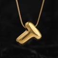 Golden 3D bubble letter T necklace with sleek snake chain on a black background - Gold (T) (Large)
