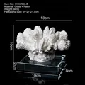 White resin coral sculpture on a clear glass base, modern luxury home decor ornament - BYX7056-B (White Coral/Glass Base)