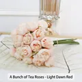 Artificial tea rose bouquet in light haze red for elegant wedding and home decoration - One Bundle Tea Roses / Light Sunset Red