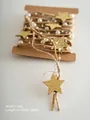 Nastro natalizio con corda di iuta, perle bianche e stelle glitterate dorate da 30mm - Nastro di Natale B (Stella Dorata Perla Corda di Canapa)