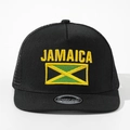 Black Jamaica embroidered snapback truck cap with mesh back and silver peak sticker - Black