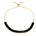 Adjustable gold bracelet with black zircon rectangular stones and bolo clasp closure - Black