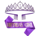 Set aus lila Birthday Girl Schärpe und Strass-Diadem für Geburtstagsfeiern - Set 30 Lila Birthday Girl