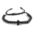 Verstellbares schwarzes Perlenarmband mit Kreuzanhänger und Ananasperlen-Textur - Kreuz / Schwarz