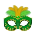 Green masquerade mask with golden glitter patterns and colorful feathers - Carnival - Life Story (Green Style)