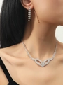 Elegant silver jewelry set with water drop rhinestone necklace and matching earrings - Hollow Heart Wings Set (DTN14026234S)