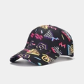 Detail of vibrant graffiti baseball cap with Memphis style geometric patterns and neon colors - Adjustable / Black Memphis Retro Style (2# Color)