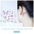 Glitter butterfly tattoo stickers with pink and purple gradients for face and body art - Dreamy Moon and Butterfly (FG-039)