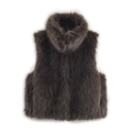 Dark brown faux fur vest with sleeveless design and plush collar on white background - M / Coffee
