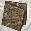 Elegant silk scarf with golden brown paisley print and smooth satin texture for women - Khaki Cashew Scarf / 65